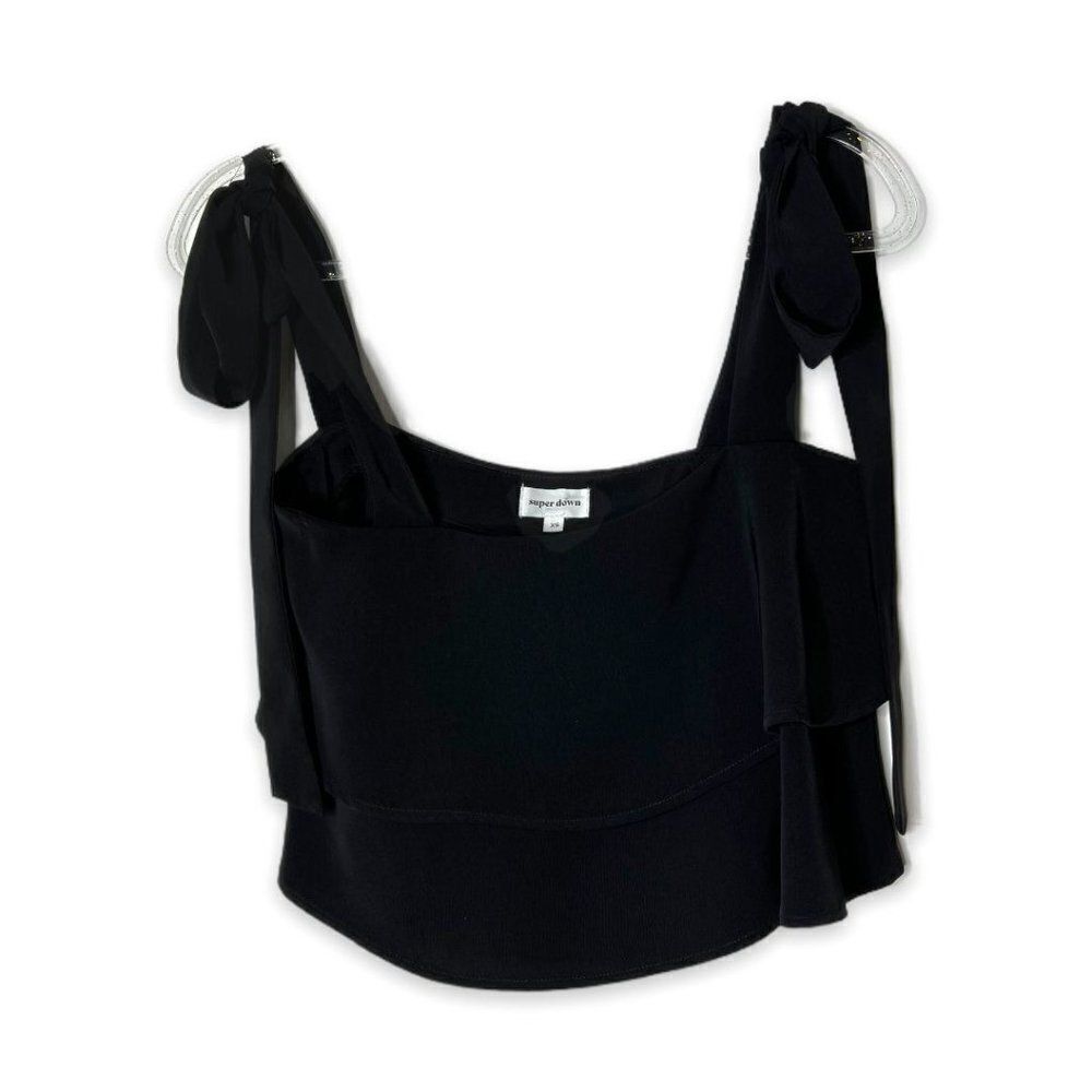 Superdown Revolve Crop Top Square Neck Sleeveless Black Size XS